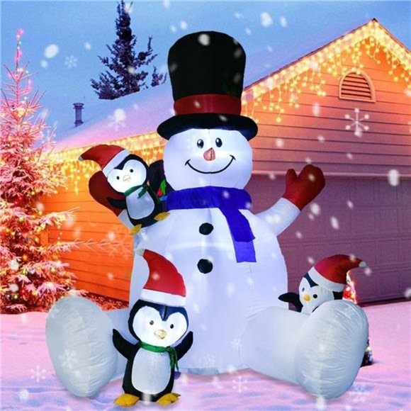 Holiday | 7ft Lighted Christmas Inflatable Snowman With Three Penguins ...
